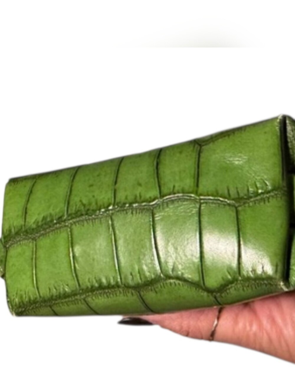 Furla Green Croc-Embossed Leather Cosmetic Pouch NWT - Picture 6 of 7